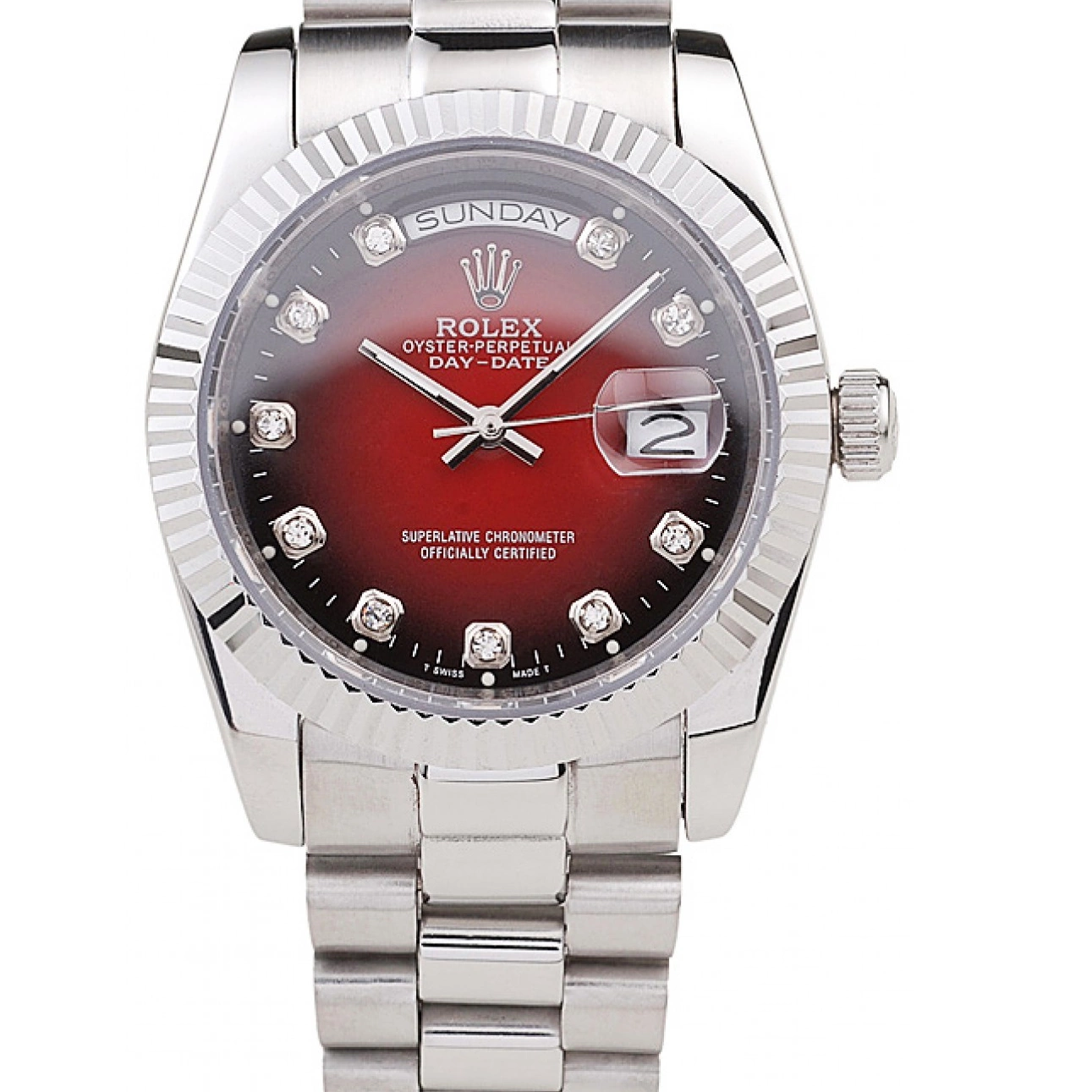 Aaa replica Day-Date Stainless Steel Red Tone Polished Dial Rolex Two 0713